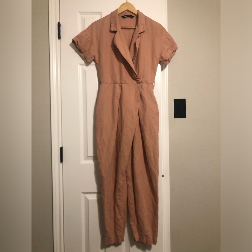 ZARA Linen Blend Short Sleeve Jumpsuit – Mauve / Clay – Size XS